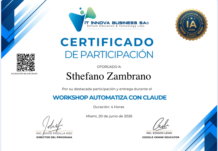 Certificado de participación del taller